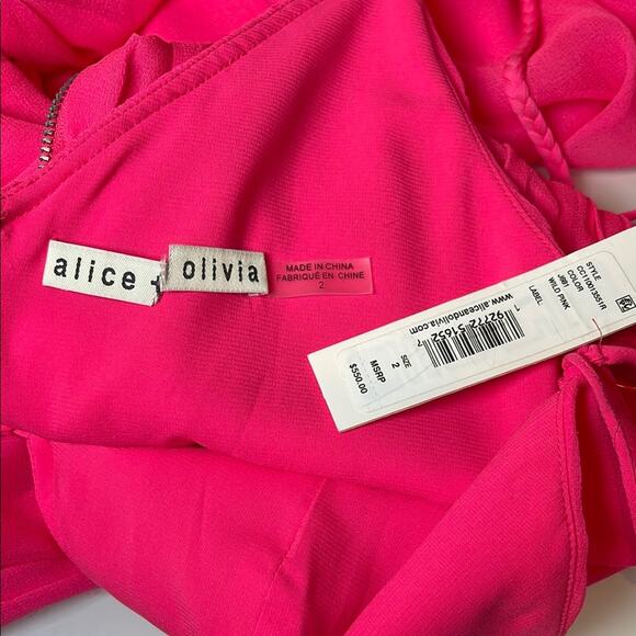 Alice + Olivia Tamar Silk Cutout Slit Braided Wild Pink Maxi Dress Size 2 - Picture 11 of 12